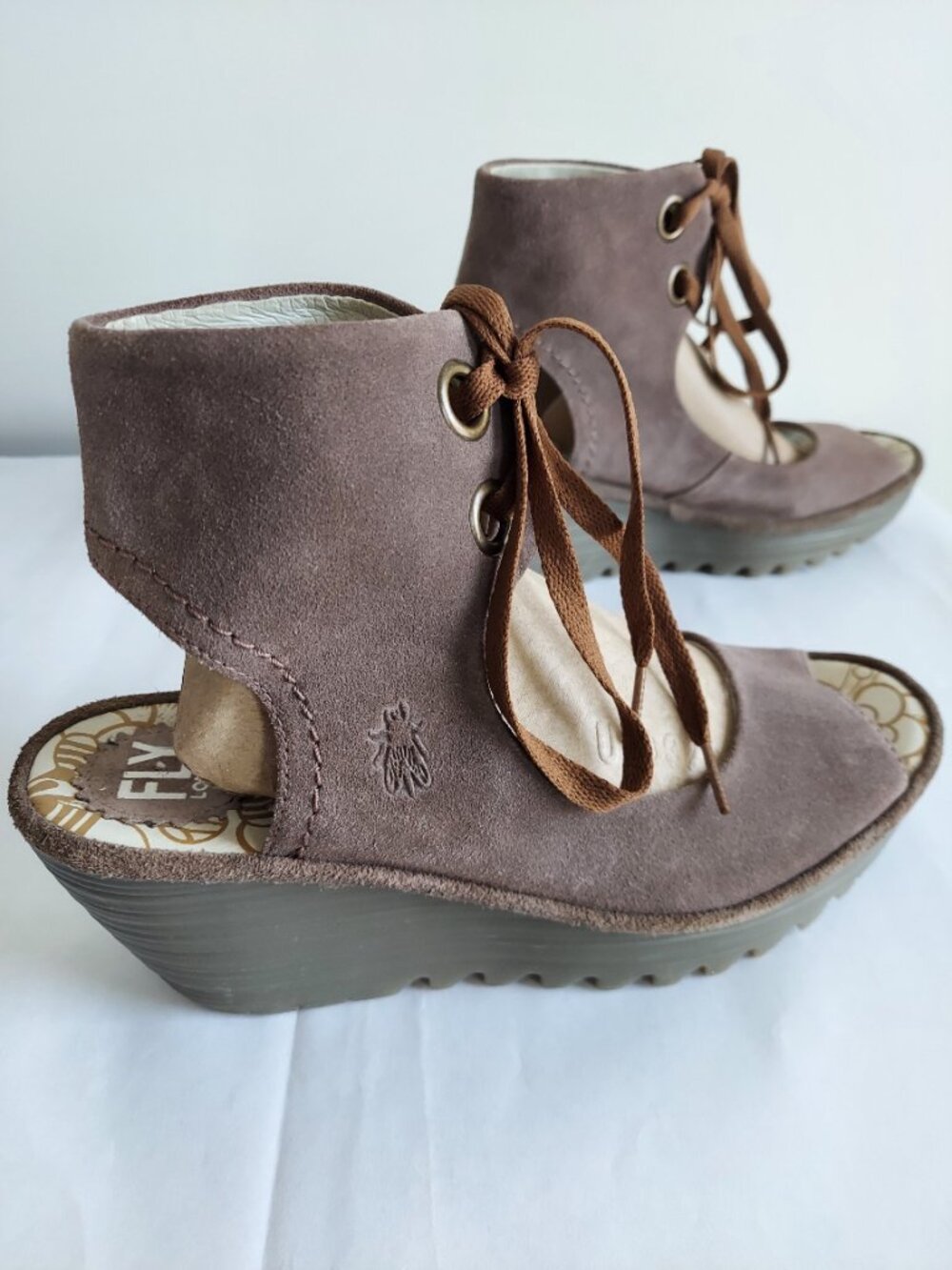 Fly London Yaffa Wedge Suede Sandal, Taupe, Size 39 European, 8 US